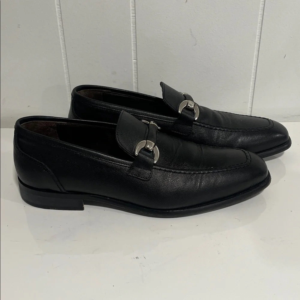 Saks Fifth Avenue Black Leather Horsebit Loafers Italy Vero Cuoio Sz 8